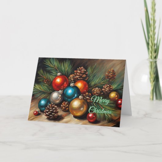 Cartes Pour Fêtes Annuelles Joyeux ornements de Noël avec Pinecones (Devant)