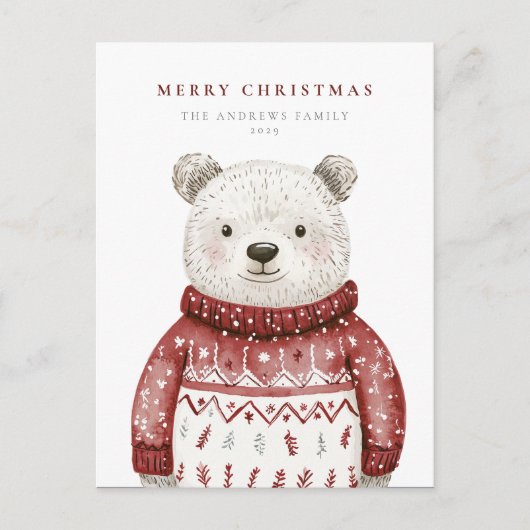 Cartes Pour Fêtes Annuelles Joyeux Ours de Noël dans un pull (Devant)