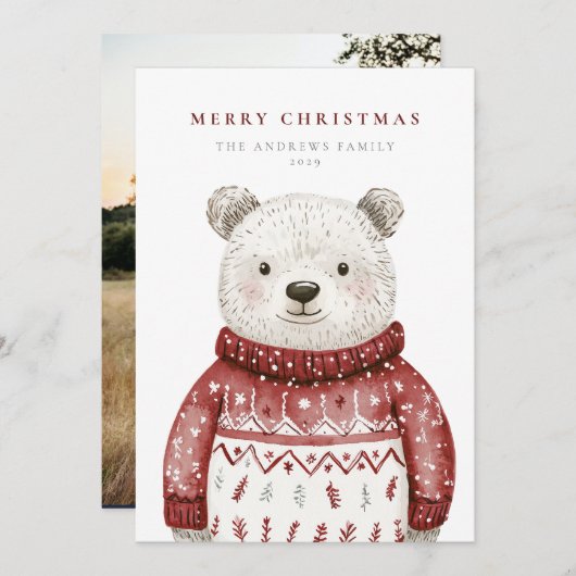 Cartes Pour Fêtes Annuelles Joyeux Ours de Noël dans un pull (Devant / Derrière)