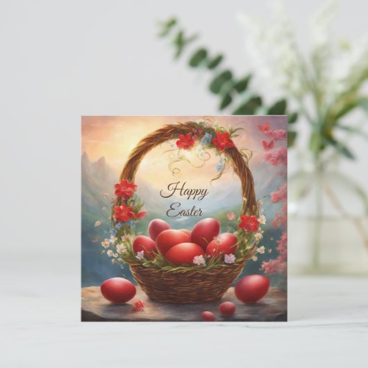 Cartes Pour Fêtes Annuelles Joyeux panier de Pâques avec oeufs (Debout devant)