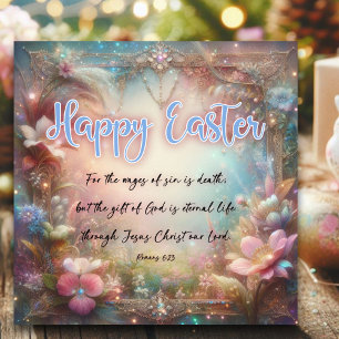 Cartes Pour Fêtes Annuelles Joyeux Pâques Bible Verse Pastel Fleurs Christian