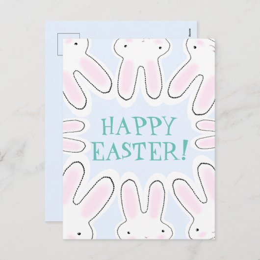 Cartes Pour Fêtes Annuelles Joyeux Pâques bleu pâle mignon lapins péeking drôl (Devant / Derrière)