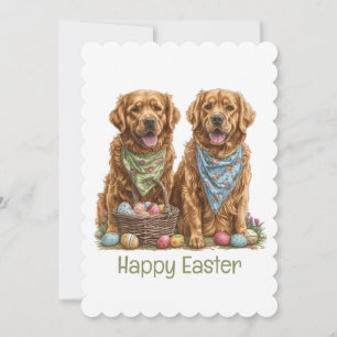 Cartes Pour Fêtes Annuelles Joyeux Pâques Golden Retriever Chiens Pâques Panie