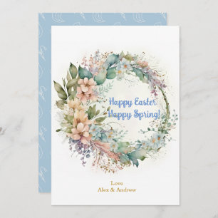 Cartes Pour Fêtes Annuelles Joyeux Pâques Happy Printemps Sky Blue Floral Wrea