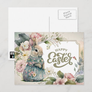Cartes Pour Fêtes Annuelles Joyeux Pâques. Joli lapin à l'ancienne
