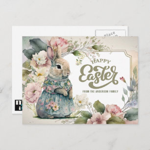 Cartes Pour Fêtes Annuelles Joyeux Pâques. Joli lapin à l'ancienne