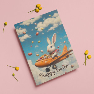 Cartes Pour Fêtes Annuelles Joyeux pâques, lapin de pâques volant avec des oeu