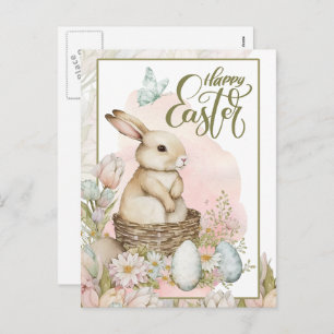 Cartes Pour Fêtes Annuelles Joyeux Pâques. Lapin mignon et oeufs