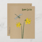 Cartes Pour Fêtes Annuelles Joyeux Pâques, narcisse, jonquille et libellule (Devant / Derrière)