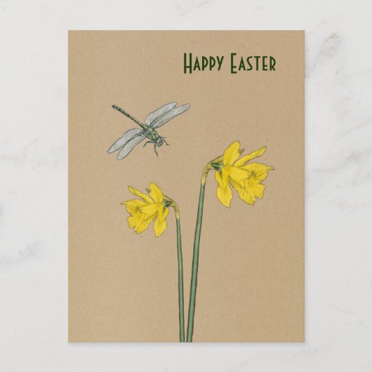 Cartes Pour Fêtes Annuelles Joyeux Pâques, narcisse, jonquille et libellule (Devant)