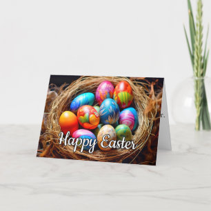Cartes Pour Fêtes Annuelles Joyeux Pâques Panier Plein D'Oeufs