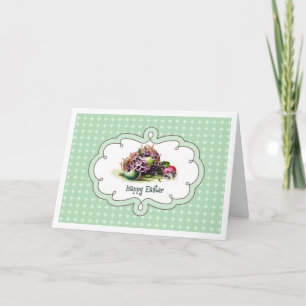 Cartes Pour Fêtes Annuelles Joyeux Pâques. Panier vintage avec oeufs