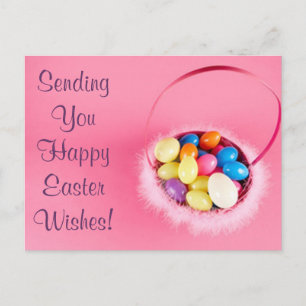 Cartes Pour Fêtes Annuelles Joyeux Pâques personnalisable Joli panier PInk