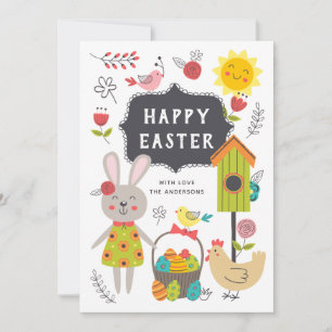 Cartes Pour Fêtes Annuelles Joyeux Pâques. Petits enfants dessin animé lapin e