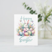Cartes Pour Fêtes Annuelles Joyeux pastel de Pâques Easter Bunny Egg aquarelle (Debout devant)