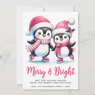 Cartes Pour Fêtes Annuelles Joyeux patinage sur glace pingouins Patinage rose