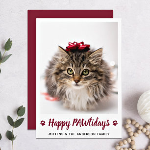 Cartes Pour Fêtes Annuelles Joyeux PAWlidays Amoureux des chats Pet Photo Noël