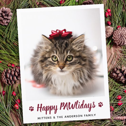 Cartes Pour Fêtes Annuelles Joyeux PAWlidays Amoureux des chats Pet Photo Noël