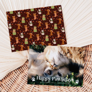 Cartes Pour Fêtes Annuelles Joyeux Pawlidays Chat Chien de Noël Photo Rouge