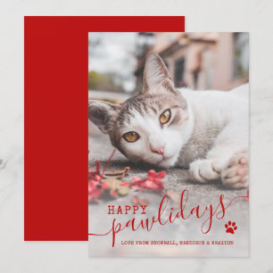 Cartes Pour Fêtes Annuelles Joyeux Pawlidays Chat Photo Animal de compagnie Re