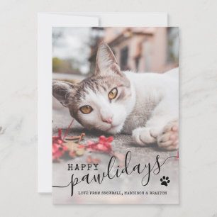 Cartes Pour Fêtes Annuelles Joyeux Pawlidays Chat Photo moderne Pet Christmas 