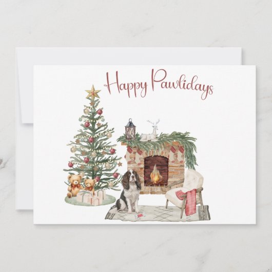 Cartes Pour Fêtes Annuelles Joyeux Pawlidays Chien Design - Springer Spaniel (Devant)
