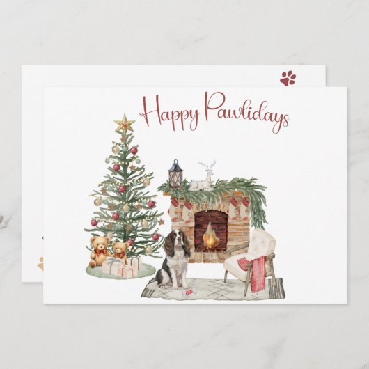 Cartes Pour Fêtes Annuelles Joyeux Pawlidays Chien Design - Springer Spaniel (Devant / Derrière)