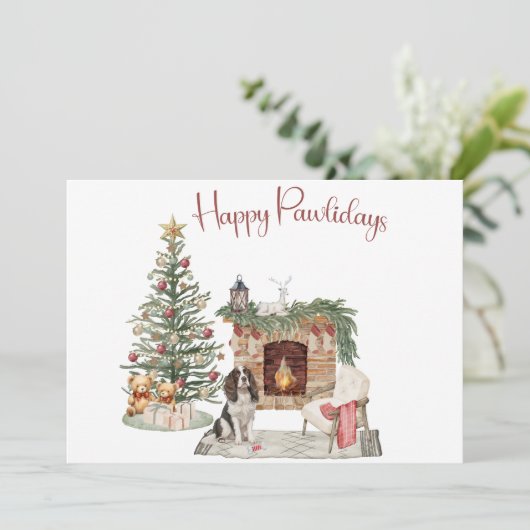 Cartes Pour Fêtes Annuelles Joyeux Pawlidays Chien Design - Springer Spaniel (Debout devant)