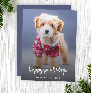 Cartes Pour Fêtes Annuelles Joyeux Pawlidays   Chien Noël Moderne Cute Bleu