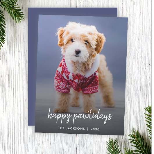 Cartes Pour Fêtes Annuelles Joyeux Pawlidays | Chien Noël Moderne Cute Bleu