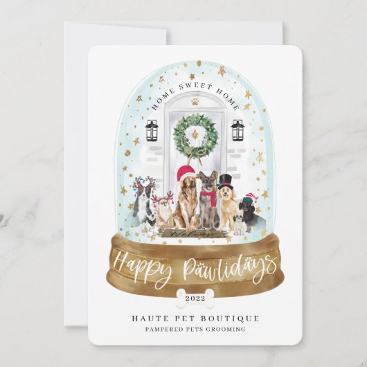 Cartes Pour Fêtes Annuelles Joyeux Pawlidays Chiens Entretien Animaux de compa (Devant)