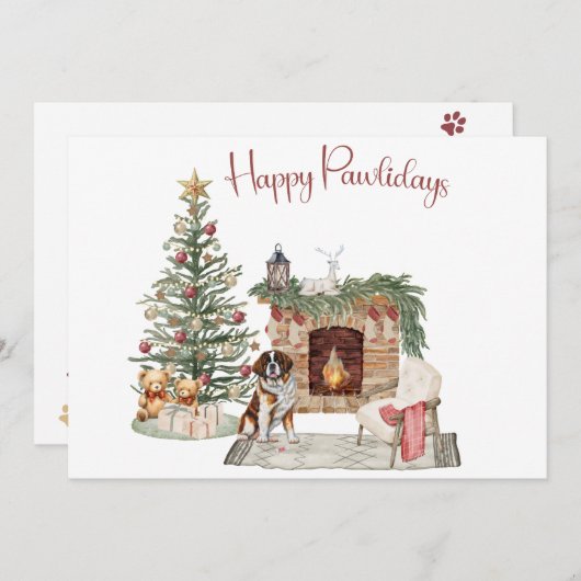 Cartes Pour Fêtes Annuelles Joyeux Pawlidays Chig Design - St. Bernard (Devant / Derrière)