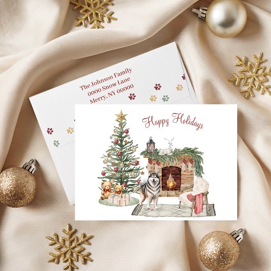 Cartes Pour Fêtes Annuelles Joyeux Pawlidays Design de Chien- Alaskan Malamute