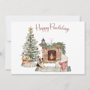 Cartes Pour Fêtes Annuelles Joyeux Pawlidays Design de Chien - Sheltie