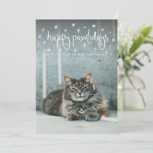Cartes Pour Fêtes Annuelles Joyeux Pawlidays Fun Stars Photo Chat (Debout devant)