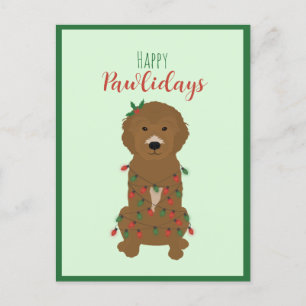 Cartes Pour Fêtes Annuelles Joyeux Pawlidays Goldendoodle lumières de Noël
