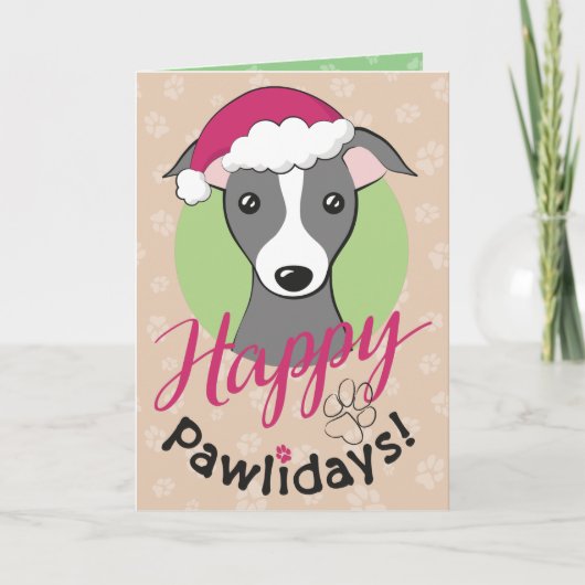 Cartes Pour Fêtes Annuelles Joyeux pawlidays Noël mignon italien Greyhound (Devant)