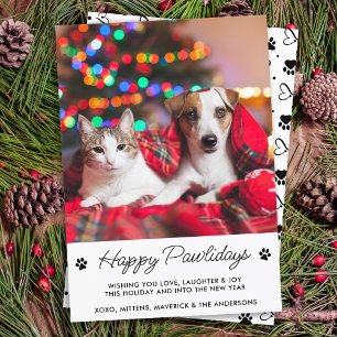 Cartes Pour Fêtes Annuelles Joyeux Pawlidays Photo Personnalisé de Chien Chat 