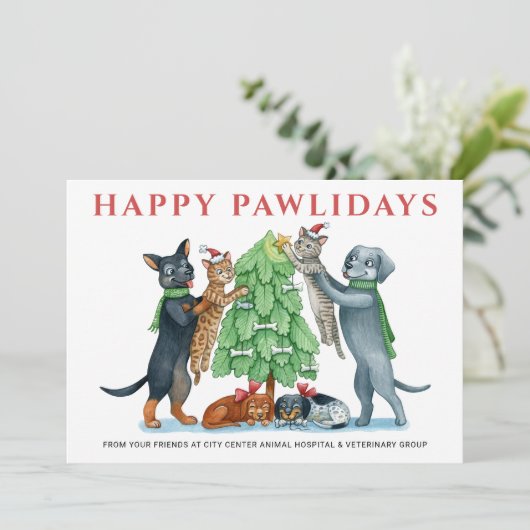 Cartes Pour Fêtes Annuelles Joyeux Pawlidays Vétérinaire (Debout devant)