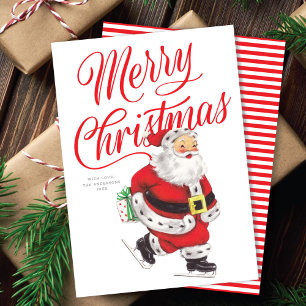 Cartes Pour Fêtes Annuelles Joyeux Père Noël à patin rétro Non-photo Noël