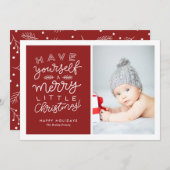 Cartes Pour Fêtes Annuelles Joyeux petit script de Noël rouge (Devant / Derrière)