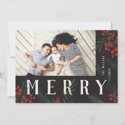 Cartes Pour Fêtes Annuelles Joyeux photo typographique Botaniques (Devant)