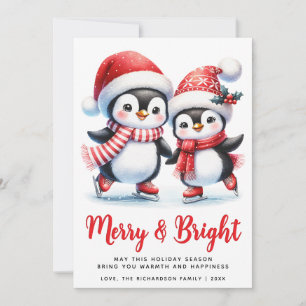 Cartes Pour Fêtes Annuelles Joyeux Pingouins amusants Blanc Rouge Noël