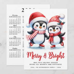 Cartes Pour Fêtes Annuelles Joyeux Pingouins amusants Blanc Rouge Noël