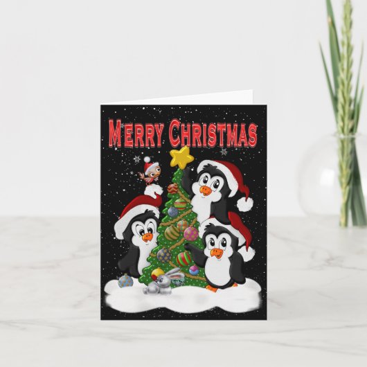 Cartes Pour Fêtes Annuelles Joyeux pingouins de Noël (Devant)