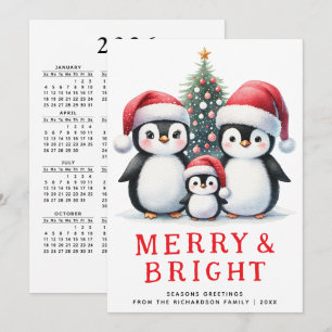 Cartes Pour Fêtes Annuelles Joyeux pingouins mignons blancs Noël rouge