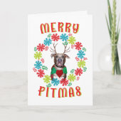 Cartes Pour Fêtes Annuelles Joyeux Pitmas Pitbull Reindeer (Devant)