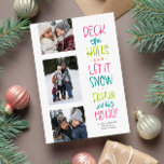 Cartes Pour Fêtes Annuelles Joyeux plaisir coloré trois photo Noël<br><div class="desc">Cette carte de Noël à trois photos, brillante et colorée, est la meilleure façon d'envoyer des réjouissances de vacances. La rime amusante avec les citations de Noël carol se marie parfaitement avec un ensemble de photos. Cette carte photo de Noël comprend également de la place pour un message personnalisé et...</div>