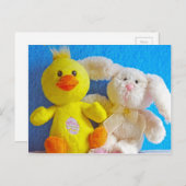 Cartes Pour Fêtes Annuelles Joyeux poussin de Pâques + lapin (Devant / Derrière)