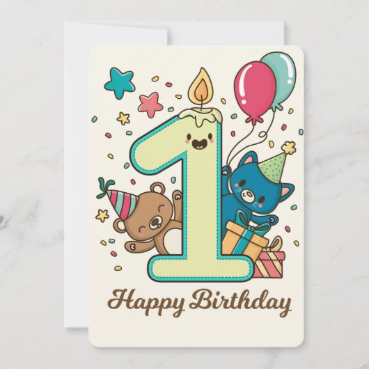 Cartes Pour Fêtes Annuelles Joyeux premier anniversaire (Devant)